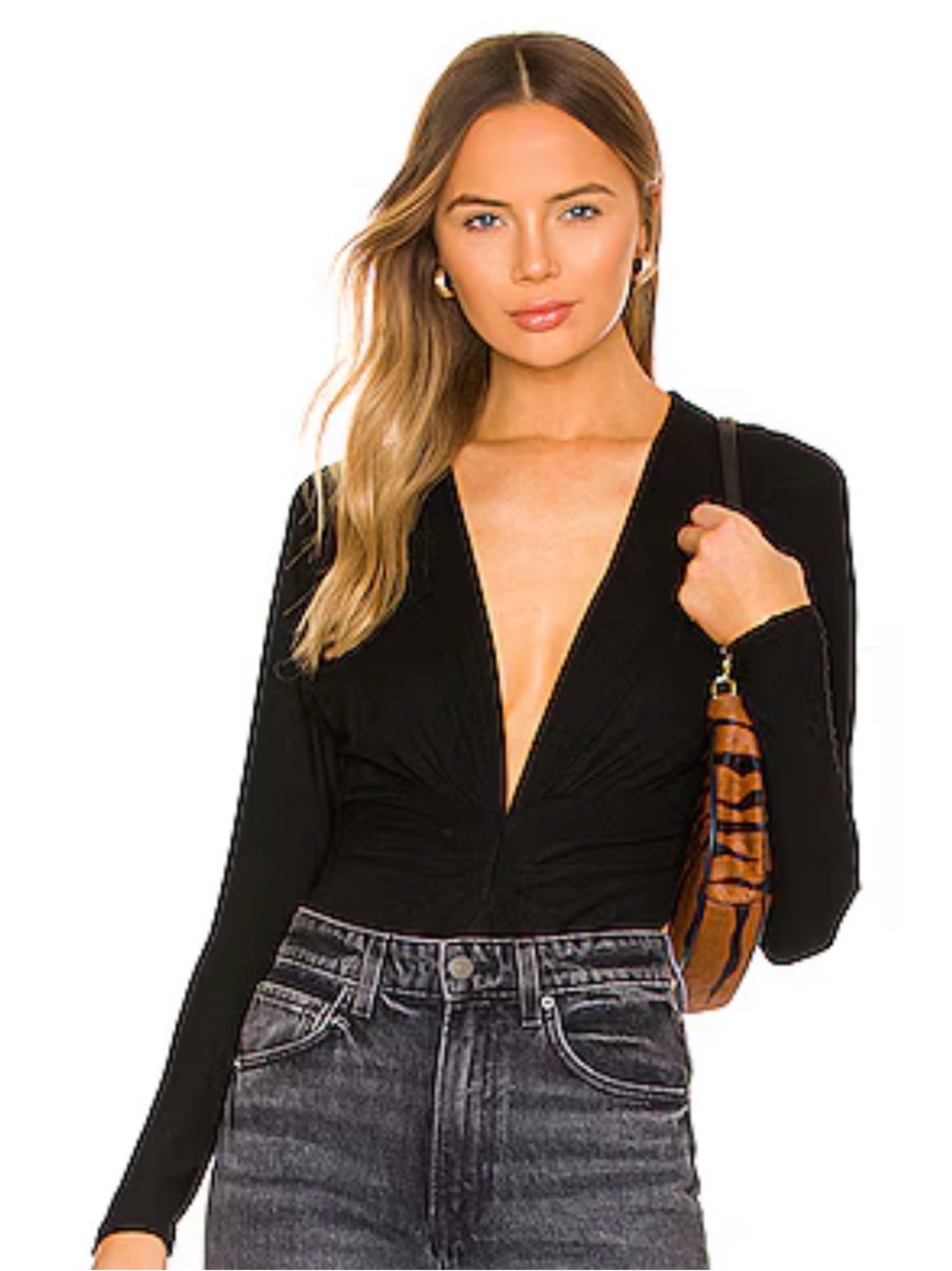 Astr Black Twist-Front Long-Sleeve Bodysuit Top Women’s Size XS